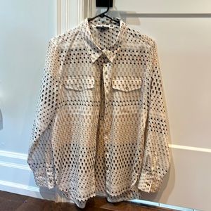 Tommy Hilfiger blouse.  Pattern with brown and black dots.  Size Large